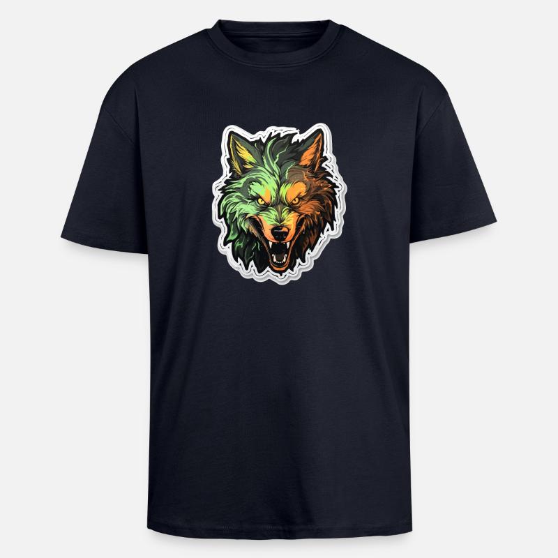 Wolf - Illustration - Oversized Heavyweight Unisex T-Shirt - French Navy