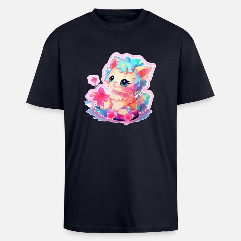 Chat - illustration - T-shirt unisexe oversize épais - bleu marine