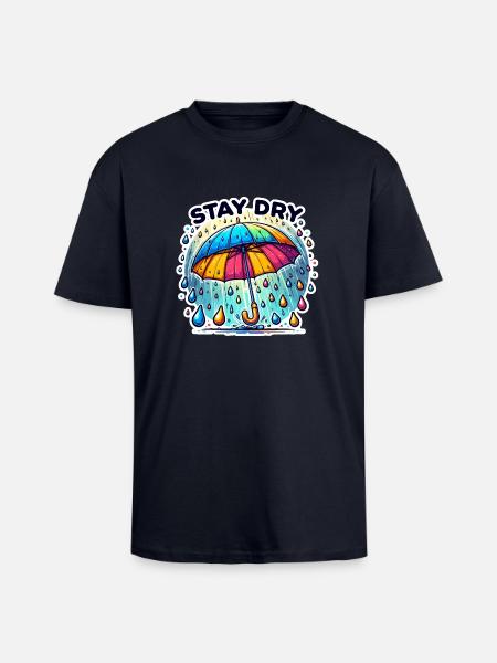 Stay Dry - Umbrella Illustration - Unisex Oversized Heavyweight T-shirt - french navy