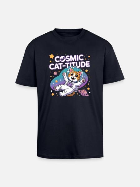 Cosmic Cat-titude – Intergalactic Cat Power - Unisex Oversized Heavyweight T-shirt - french navy