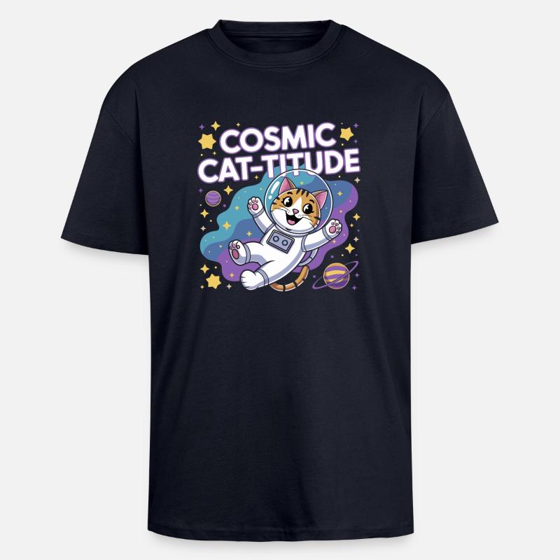 Cosmic Cat-titude – Intergalactic Cat Power - Unisex Oversized Heavyweight T-shirt - french navy