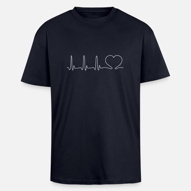 ECG COEUR blanc - T-shirt unisexe oversize épais - bleu marine