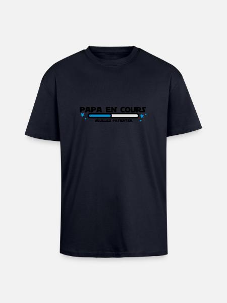 PAPA EN COURS - T-shirt unisexe oversize épais - bleu marine