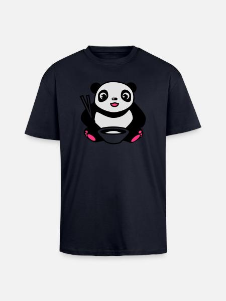 Baby Panda na jedzenia ryżu pałeczkami - Gruby T-shirt unisex oversize - granatowy
