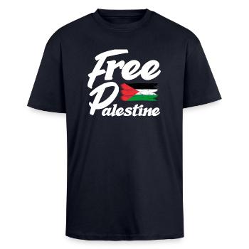 Palestine flag - Unisex Oversized Heavyweight T-shirt - french navy - Front - Alina (178cm) & Michal (187cm)