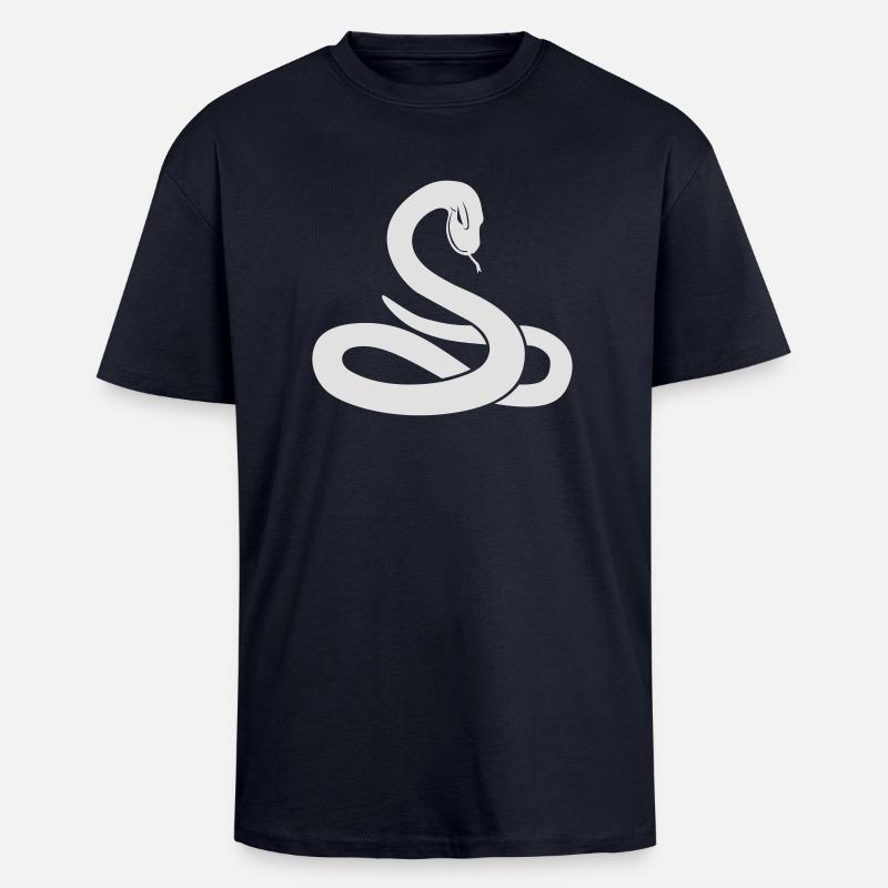 serpent blanc - T-shirt unisexe oversize épais - bleu marine