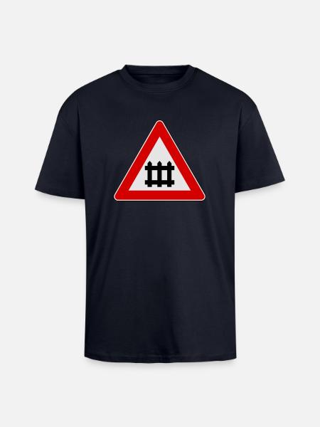 Warning train gate sign - Unisex Oversized Heavyweight T-shirt - french navy