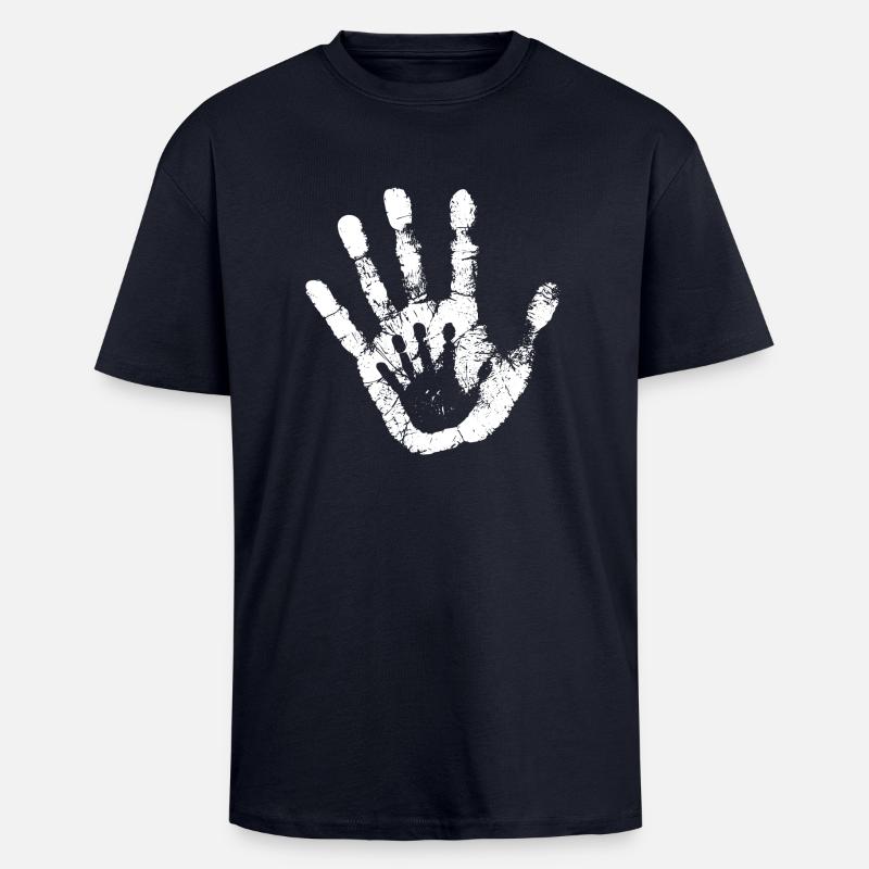 Hand White - Oversized Heavyweight Unisex T-Shirt - French Navy