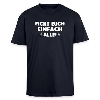 FICKT EUCH EINFACH ALLE! - Oversized Heavyweight Unisex T-Shirt - French Navy - Vorne - Alina (178cm) & Michal (187cm)