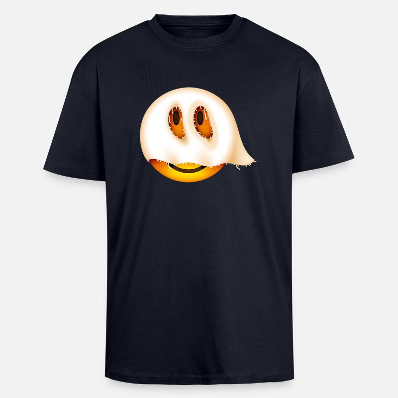 Smiley Halloween Ghost - Oversized Heavyweight Unisex T-Shirt - French Navy