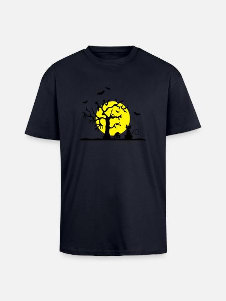 Halloween - Katze und Baum - Oversized Heavyweight Unisex T-Shirt - French Navy