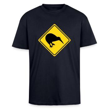 Warnung - Kiwi - 2 Farb Vektor - Oversized Heavyweight Unisex T-Shirt - French Navy - Vorne - Alina (178cm) & Michal (187cm)