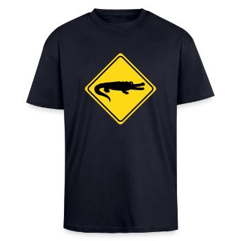 Warnung - Krokodil - 2 Farb Vektor - Oversized Heavyweight Unisex T-Shirt - French Navy - Vorne - Alina (178cm) & Michal (187cm)