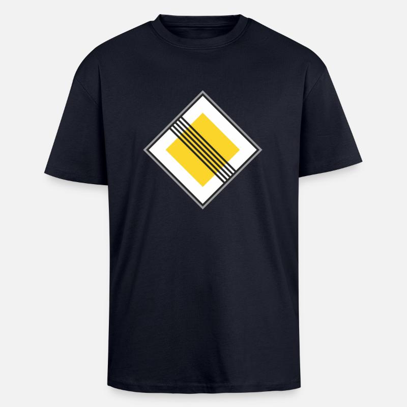 Panneau routier de restriction Jaune - T-shirt unisexe oversize épais - bleu marine