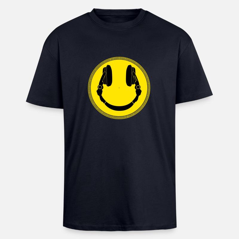 DJ Smilie écouteurs Platter - T-shirt unisexe oversize épais - bleu marine