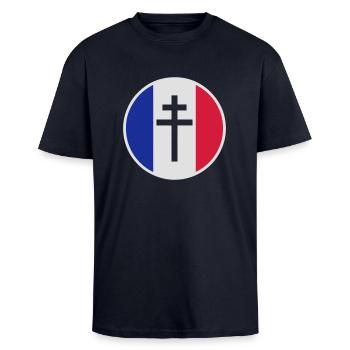 France Libre - T-shirt unisexe oversize épais - bleu marine - Devant - Alina (178cm) & Michal (187cm)