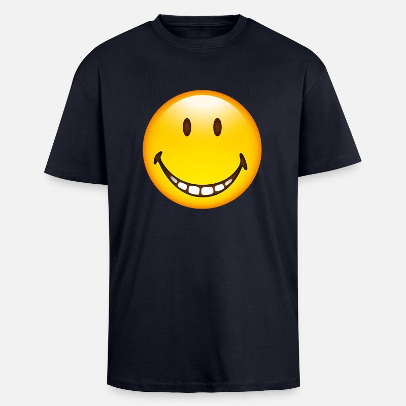 Smiley Grin - Gruby T-shirt unisex oversize - granatowy