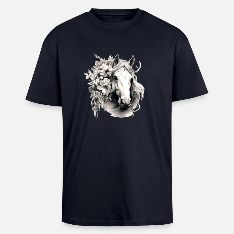 Pferd mit Blumen - Oversized Heavyweight Unisex T-Shirt - French Navy