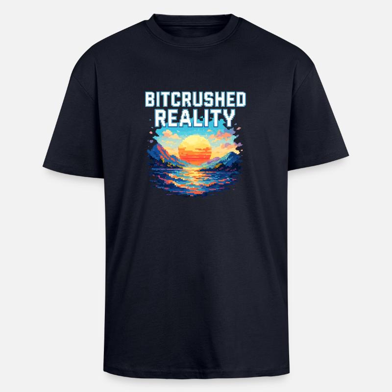 Bitcrushed Reality – Sunset in Glitch - Oversized Heavyweight Unisex T-Shirt - French Navy