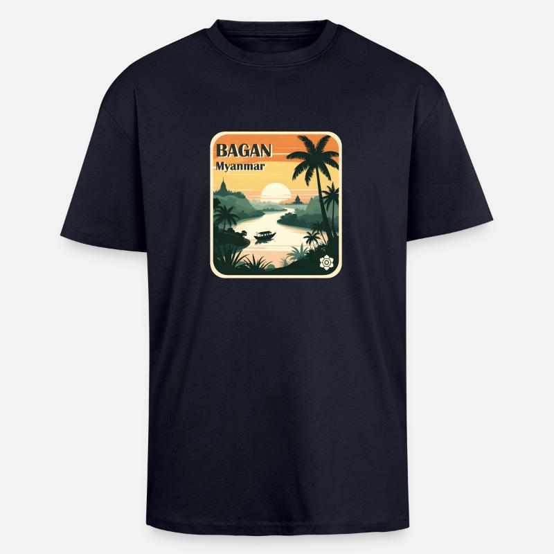 Bagan Myanmar - Oversized Heavyweight Unisex T-Shirt - French Navy