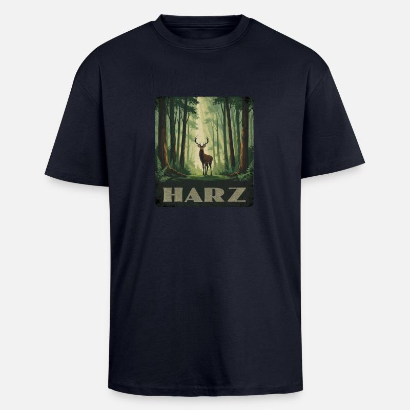 Harz Wald und Hirsch - Oversized Heavyweight Unisex T-Shirt - French Navy