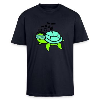 tortue fête lunettes fentes écouteurs musique - T-shirt unisexe oversize épais - bleu marine - Devant - Alina (178cm) & Michal (187cm)