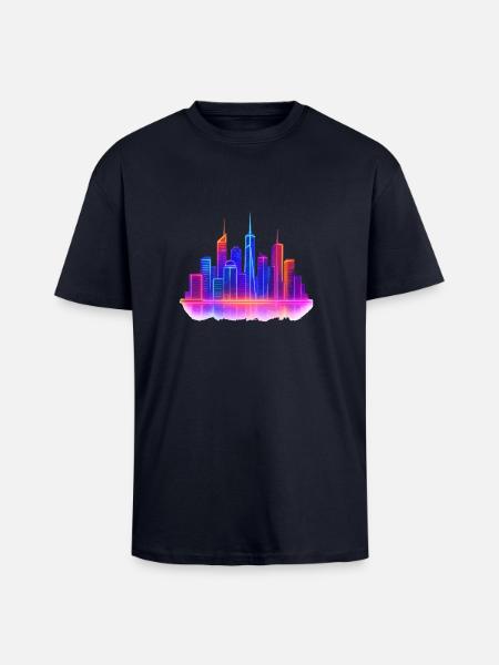 Skyline City Neon - Unisex Oversized Heavyweight T-shirt - french navy