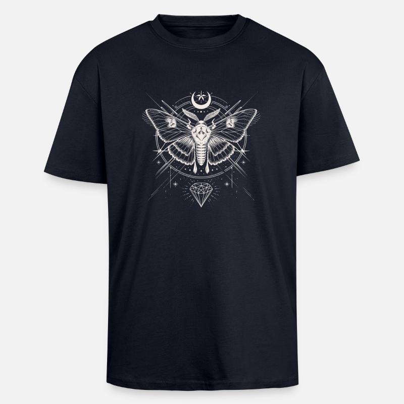 Mystical Moths Geometry Esoteric - Unisex Oversized Heavyweight T-shirt - french navy