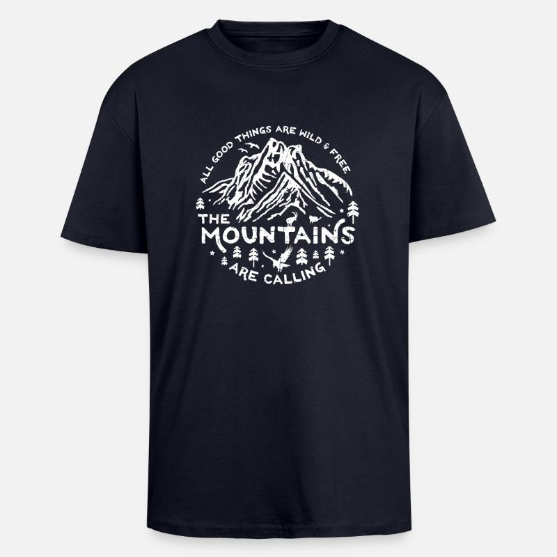Mountains Calling white - Oversized Heavyweight Unisex T-Shirt - French Navy