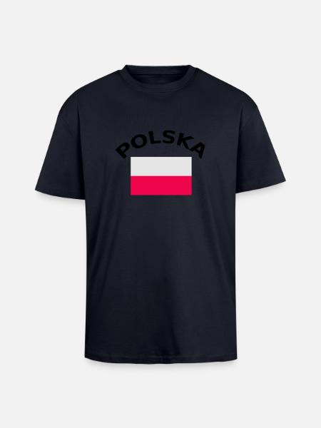 Pologne, Polska, drapeau, drapeau - T-shirt unisexe oversize épais - bleu marine