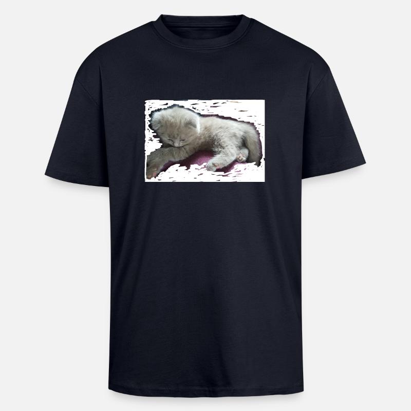 Cat - Oversized Heavyweight Unisex T-Shirt - French Navy