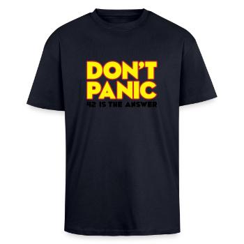 Do not panic - do not panic - 42 is the answer - Unisex Oversized Heavyweight T-shirt - french navy - Front - Alina (178cm) & Michal (187cm)