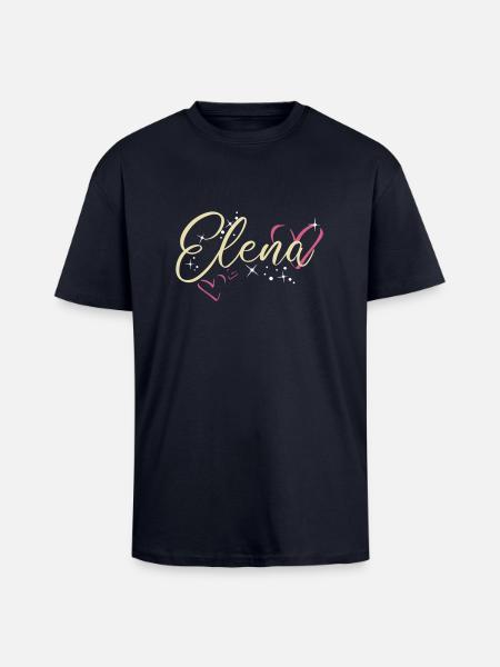 Elena Surname First name Calligraphy Heart - Unisex Oversized Heavyweight T-shirt - french navy
