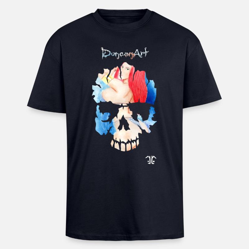 Skull-Logo reds - Oversized Heavyweight Unisex T-Shirt - French Navy