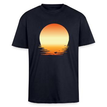 Sonnenuntergang - Oversized Heavyweight Unisex T-Shirt - French Navy - Vorne - Alina (178cm) & Michal (187cm)