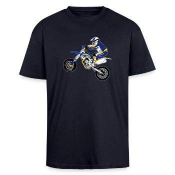 Supermoto - Oversized Heavyweight Unisex T-Shirt - French Navy - Vorne - Alina (178cm) & Michal (187cm)