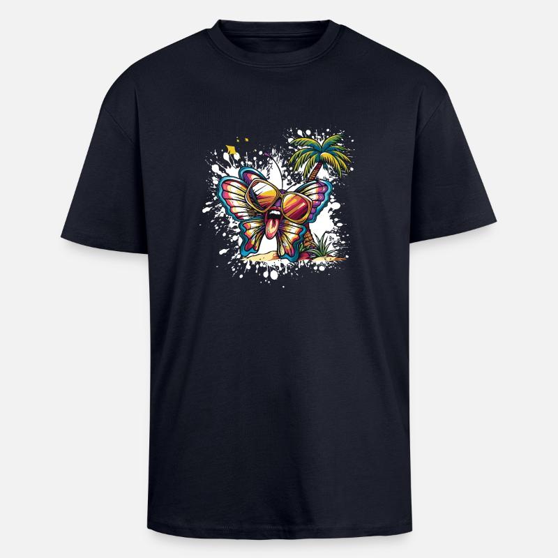 Vacances d’été papillon - T-shirt unisexe oversize épais - bleu marine