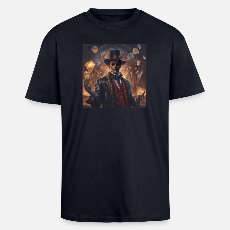 Skeletal Mage in Card Fire - Unisex Oversized Heavyweight T-shirt - french navy
