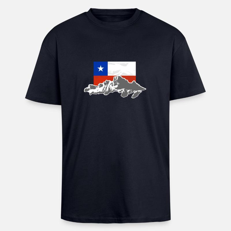 Chile - Mountains & Flag - T-shirt unisexe oversize épais - bleu marine