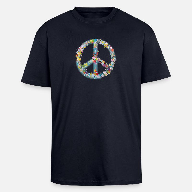 Buntes Peace Symbol Muster - Oversized Heavyweight Unisex T-Shirt - French Navy