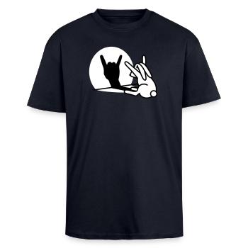 Kaninche Schatten Hand ROCK Musik HARD ROCK Fan - Oversized Heavyweight Unisex T-Shirt - French Navy - Vorne - Alina (178cm) & Michal (187cm)