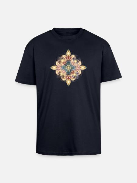 impressive cross of stylized lilies - Unisex Oversized Heavyweight T-shirt - french navy