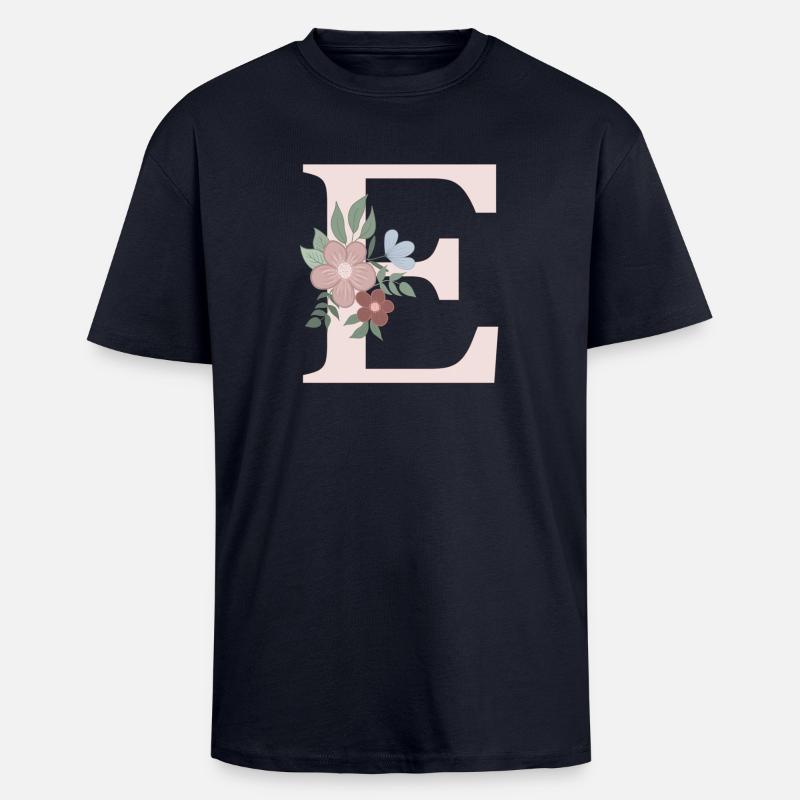 Letter E with flower pink - Unisex Oversized Heavyweight T-shirt - french navy