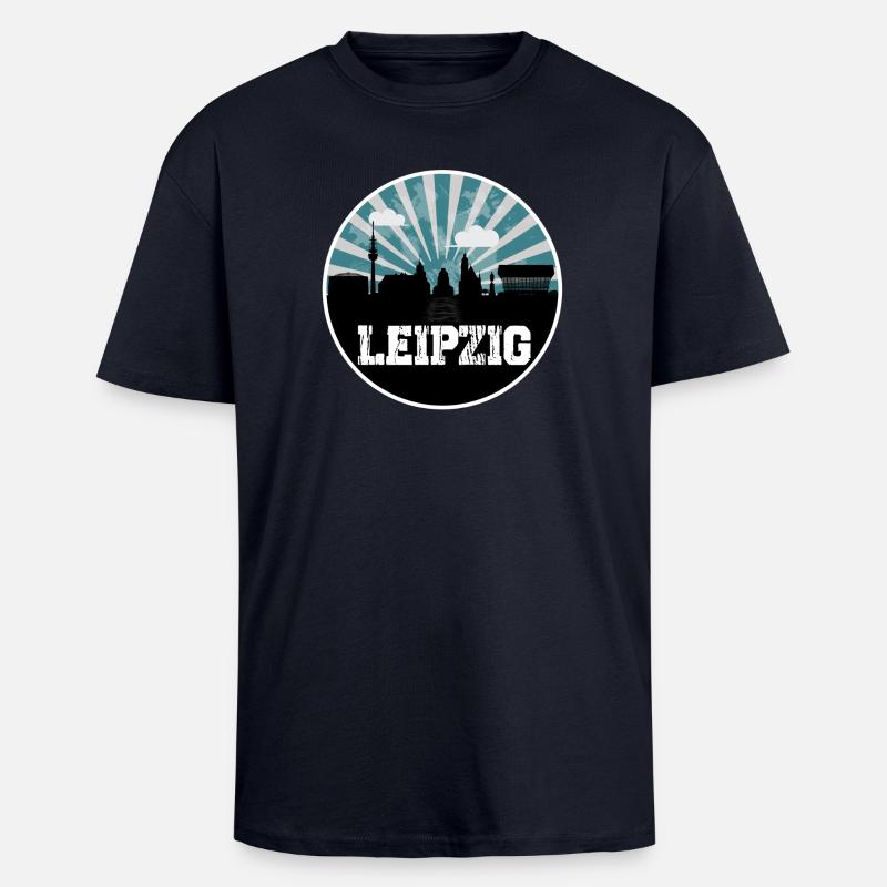 Leipzig Skyline Blue Hour - T-shirt unisexe oversize épais - bleu marine