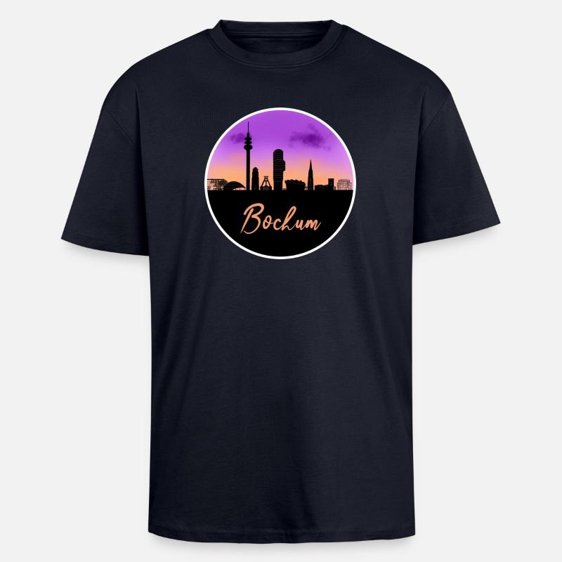 Bochum Fine Skyline - Oversized Heavyweight Unisex T-Shirt - French Navy