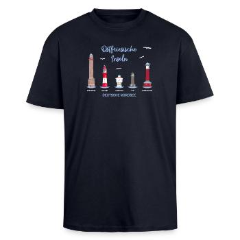 5 Ostfriesische Inseln, Deutsche Nordsee - Oversized Heavyweight Unisex T-Shirt - French Navy - Vorne - Alina (178cm) & Michal (187cm)