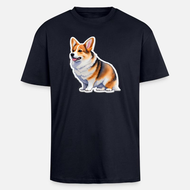 Welsh Corgi - Oversized Heavyweight Unisex T-Shirt - French Navy