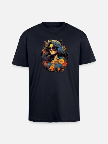 Flower portrait with sunglasses - Unisex Oversized Heavyweight T-shirt - french navy
