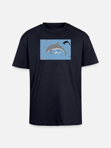 Delfinenschwarm Blaues Meer - Oversized Heavyweight Unisex T-Shirt - French Navy