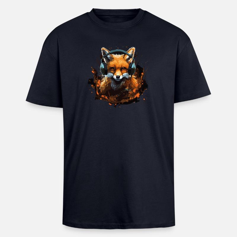Fuchs mit Kopfhörer Splatterkunst - Oversized Heavyweight Unisex T-Shirt - French Navy